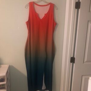 Casual Sleeveless V-Neck Maxi Dress in Orange and Pink